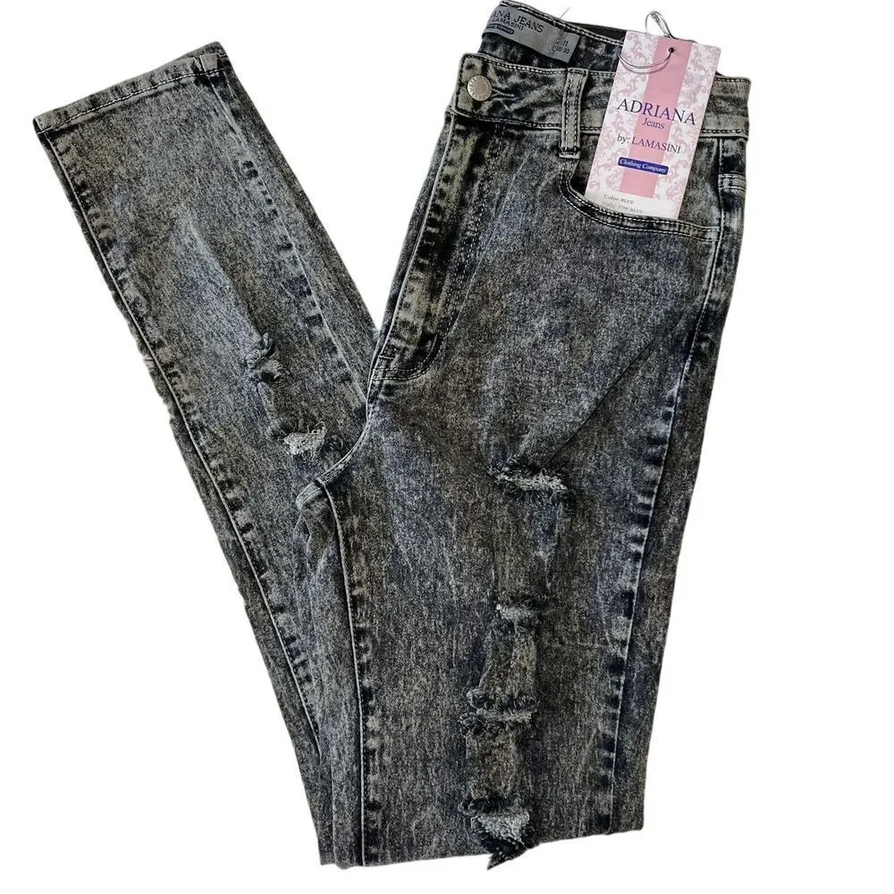 ADRIANA JEANS By LAMASINI Women's Jeans Ripped 5 Pockets Stretch Size 11